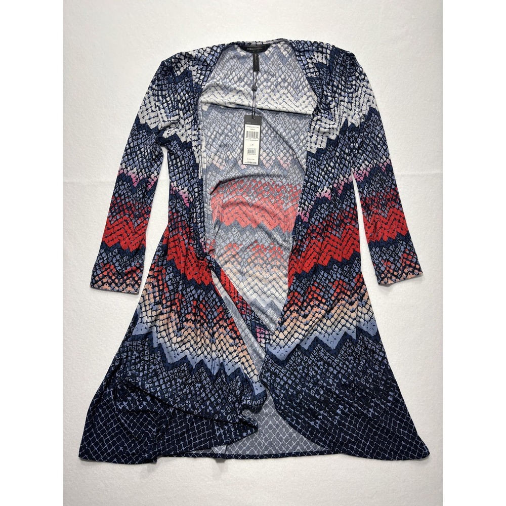 BCBGMAXAZRIA Cardigan Womens Medium Blue Open Front Long Sleeve Duster Adele